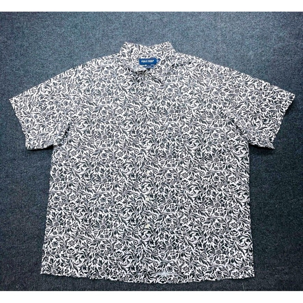 Polo Golf Ralph Lauren Clayton Shirt XL Black White Floral Linen Cotton Y2K - Picture 2 of 3